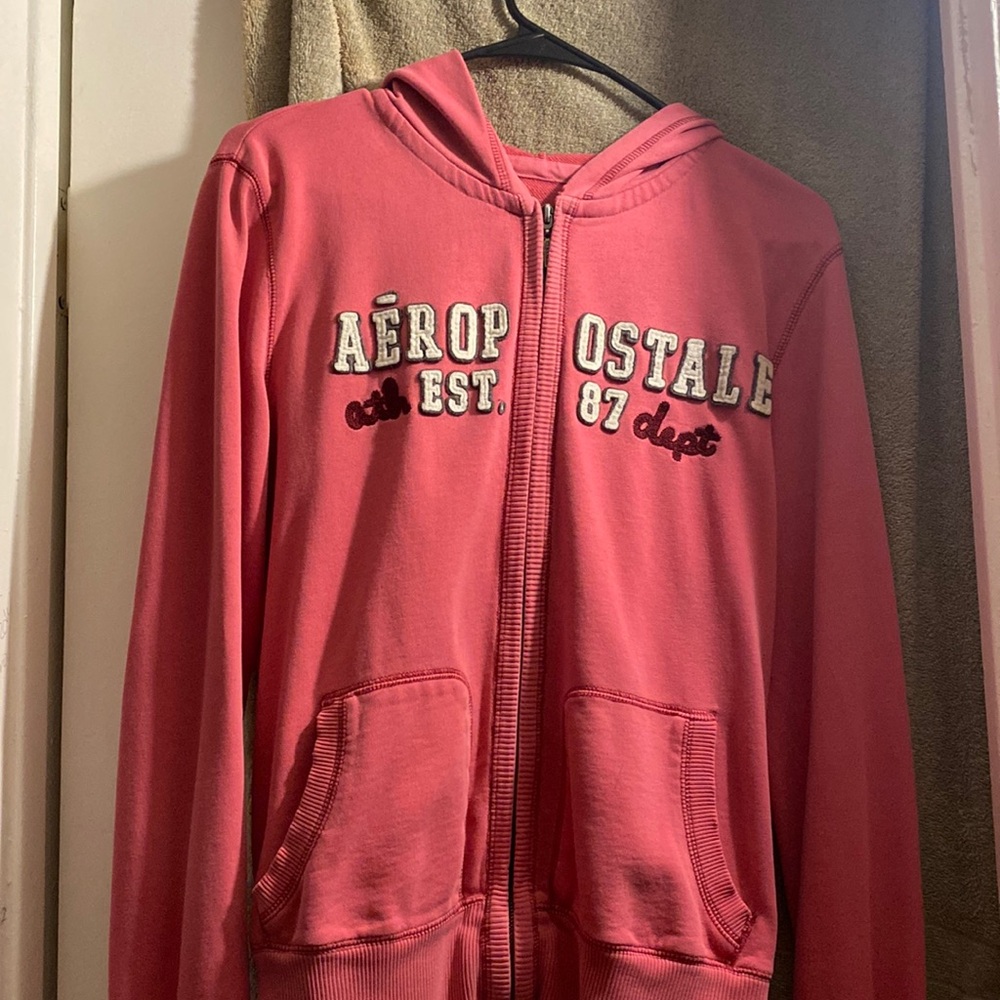 vintage aeropostale pink zip up hooded sweater